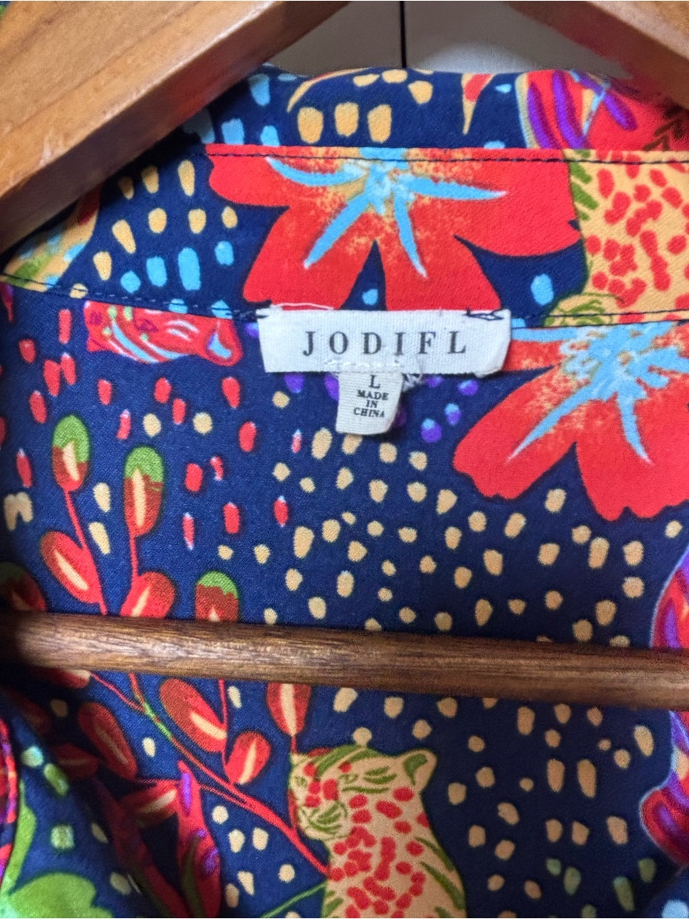 JODIFL Tropical Safari Romper Large Jungle Leopard Floral Tie Waist Pockets Sz L - Picture 5 of 8